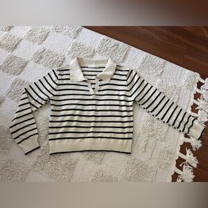 OAK + FORT Cream & Black Striped Knit Top